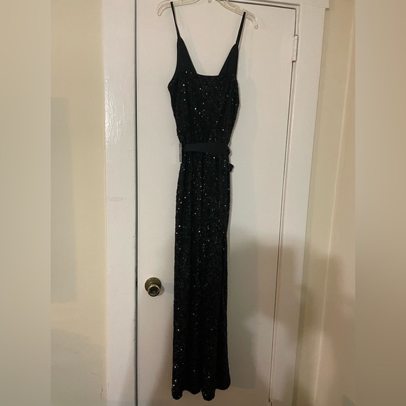 EXPRESS Sequin V-Neck Tie Waist Wide Leg Jumpsuit size Small NWT - Picture 10 of 13
